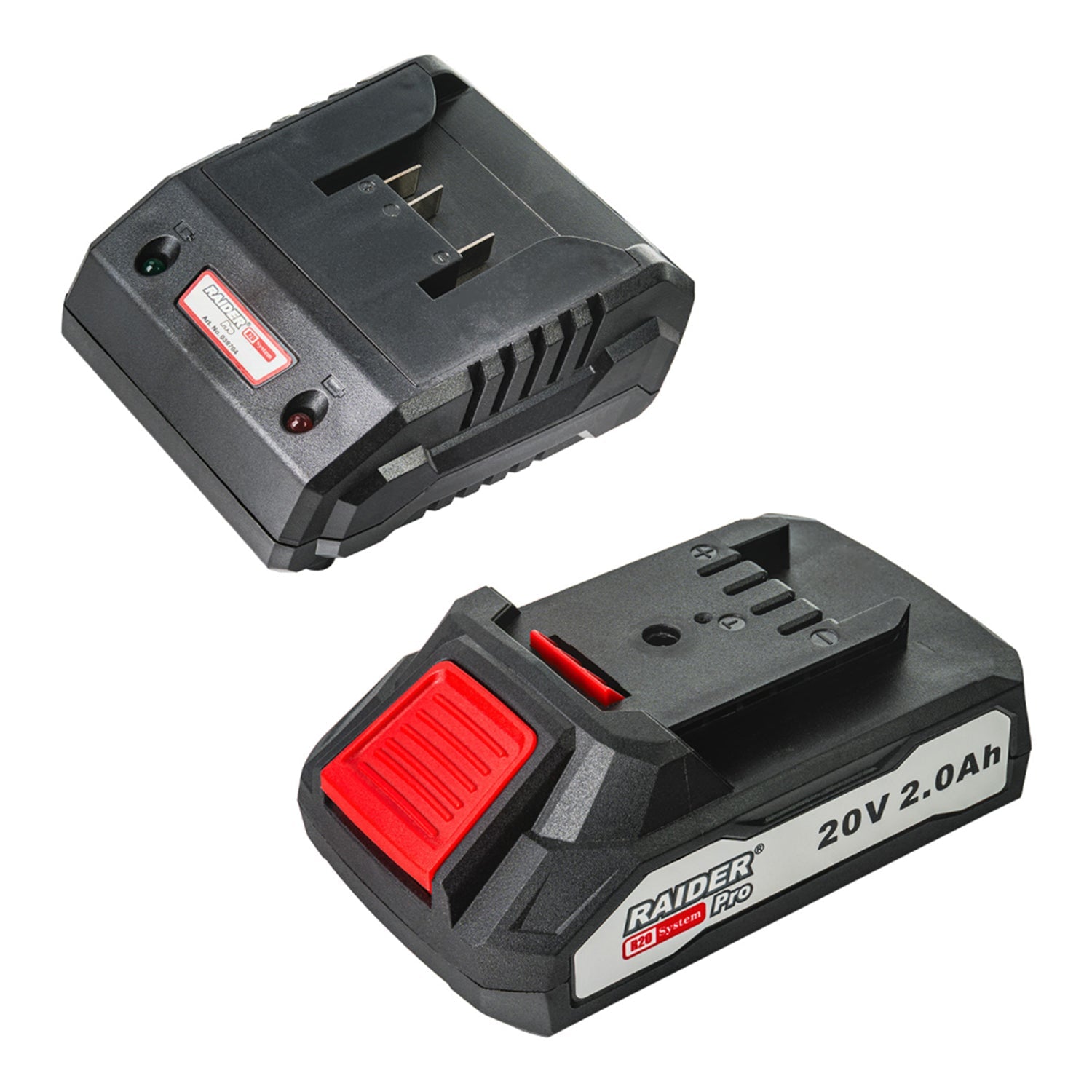 Kit set 2pz batterie 20V 2Ah + caricabatterie rapido ioni al litio, Raider Pro