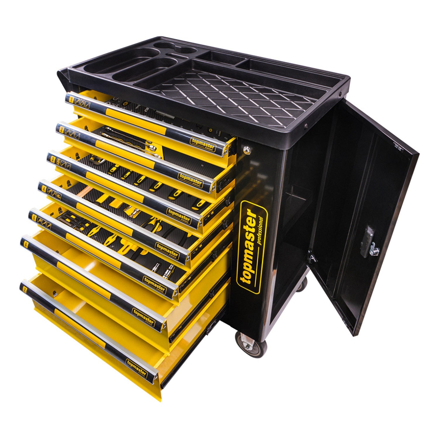 Carrello completo di attrezzi set 219 pezzi con 7 cassetti 5 scomparti e ruote da officina