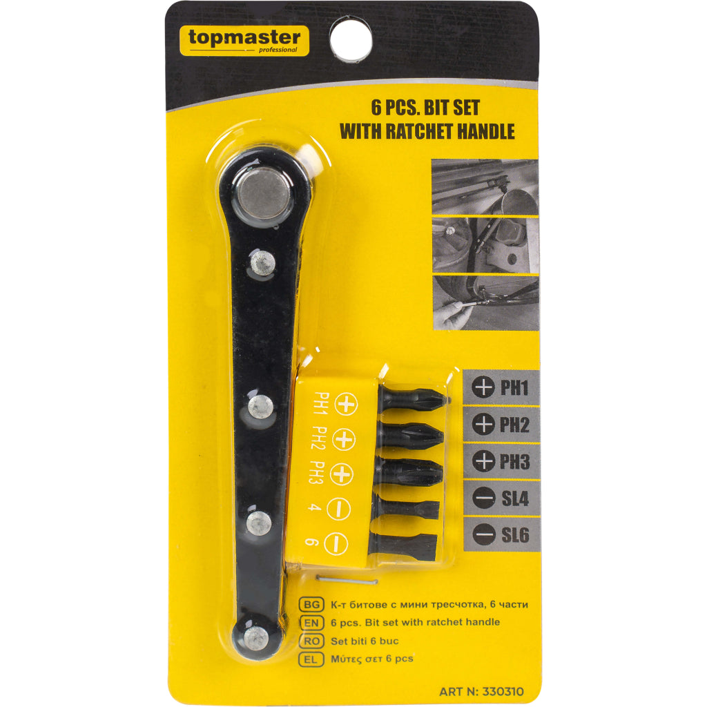 Set completo di inserti con cricchetto per fai-da-te e professionisti, set di bit avvitamento con cricchetti, 6 pezzi Topmaster