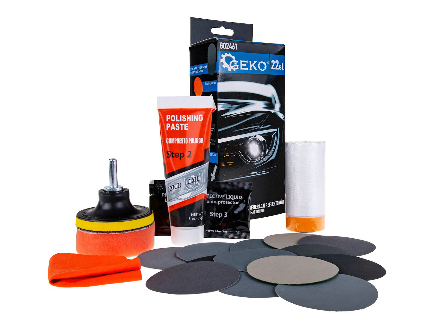 Kit restauro fari auto– lucidatura, levigatura, protezione UV, rinnovo plastica Geko