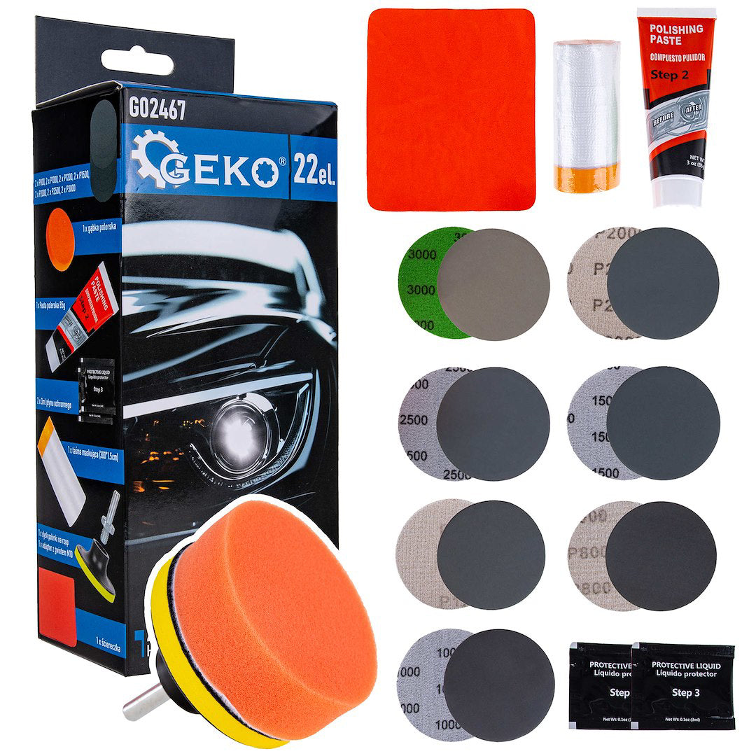 Kit restauro fari auto– lucidatura, levigatura, protezione UV, rinnovo plastica Geko