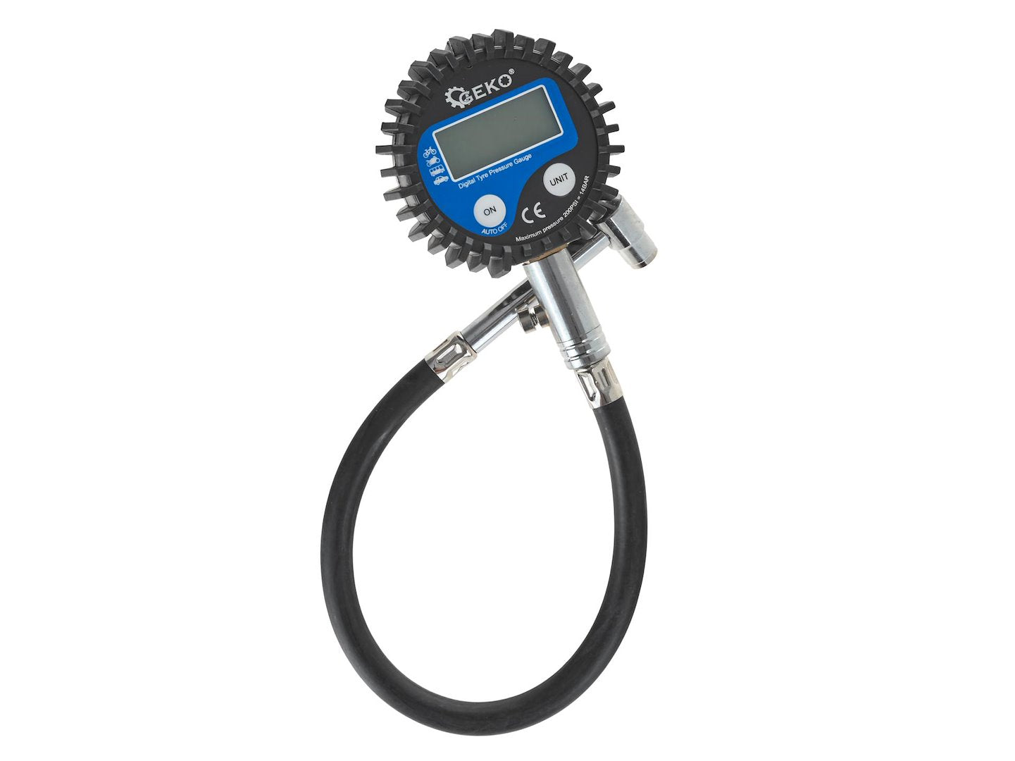 Manometro digitale per pneumatici, precisione professionale, 200 PSI, manometro pneumatico digitale, accessorio compressore aria con LCD, tubo in gomma per auto, Geko