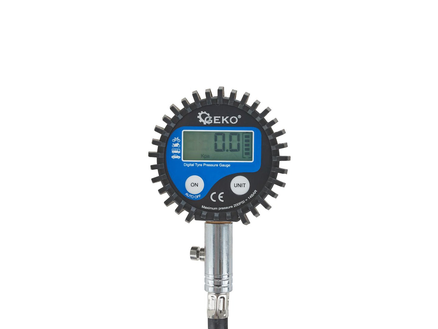 Manometro digitale per pneumatici, precisione professionale, 200 PSI, manometro pneumatico digitale, accessorio compressore aria con LCD, tubo in gomma per auto, Geko