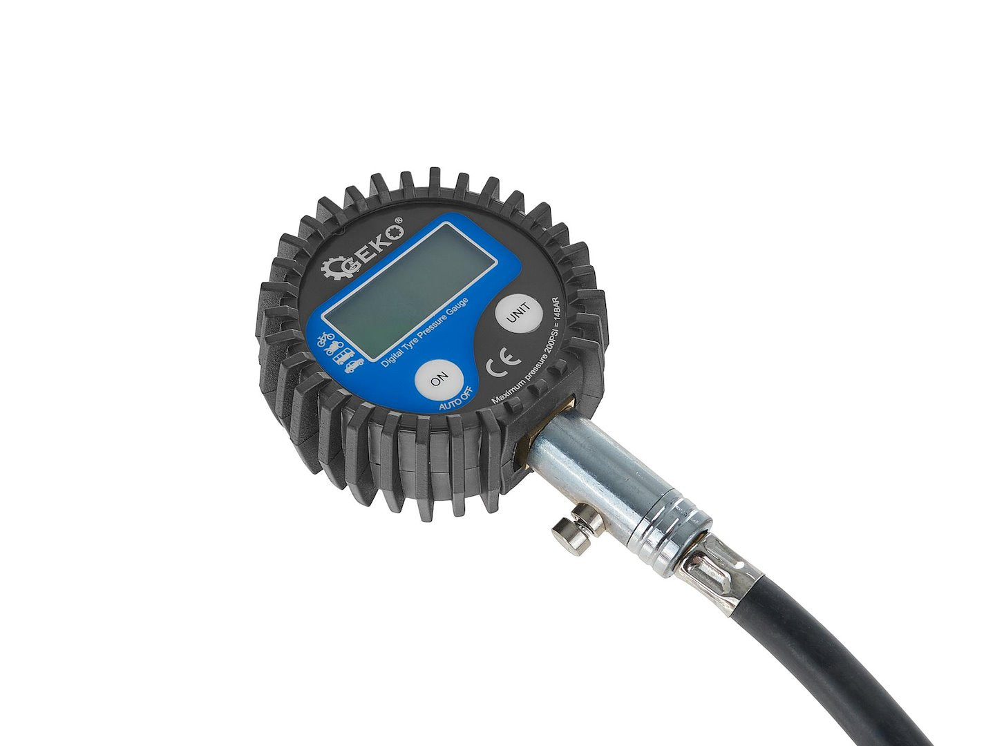 Manometro digitale per pneumatici, precisione professionale, 200 PSI, manometro pneumatico digitale, accessorio compressore aria con LCD, tubo in gomma per auto, Geko