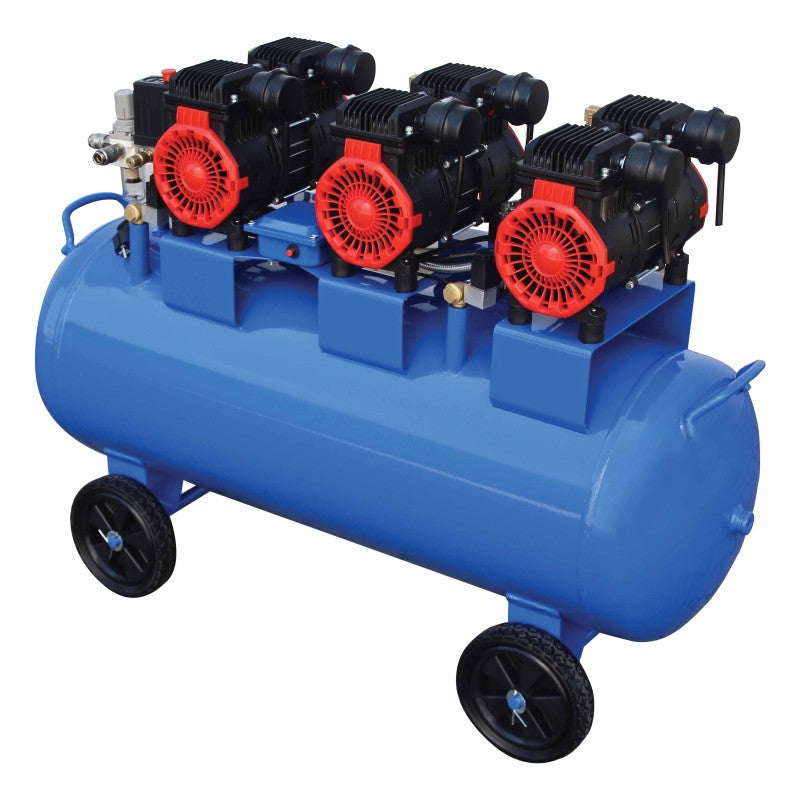 Compressore aria silenziato - con capacità del serbatoio di 100 litri - senza olio, oil free - per utensili pneumatici, 3400 W Satra