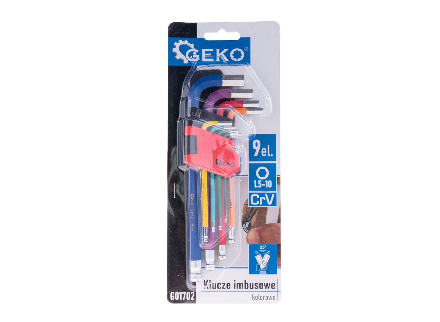 Set di chiavi a brugola/chiavi a stelo lungo, set di 9 chiavi a brugola con supporto, braccio lungo, a colori, Geko