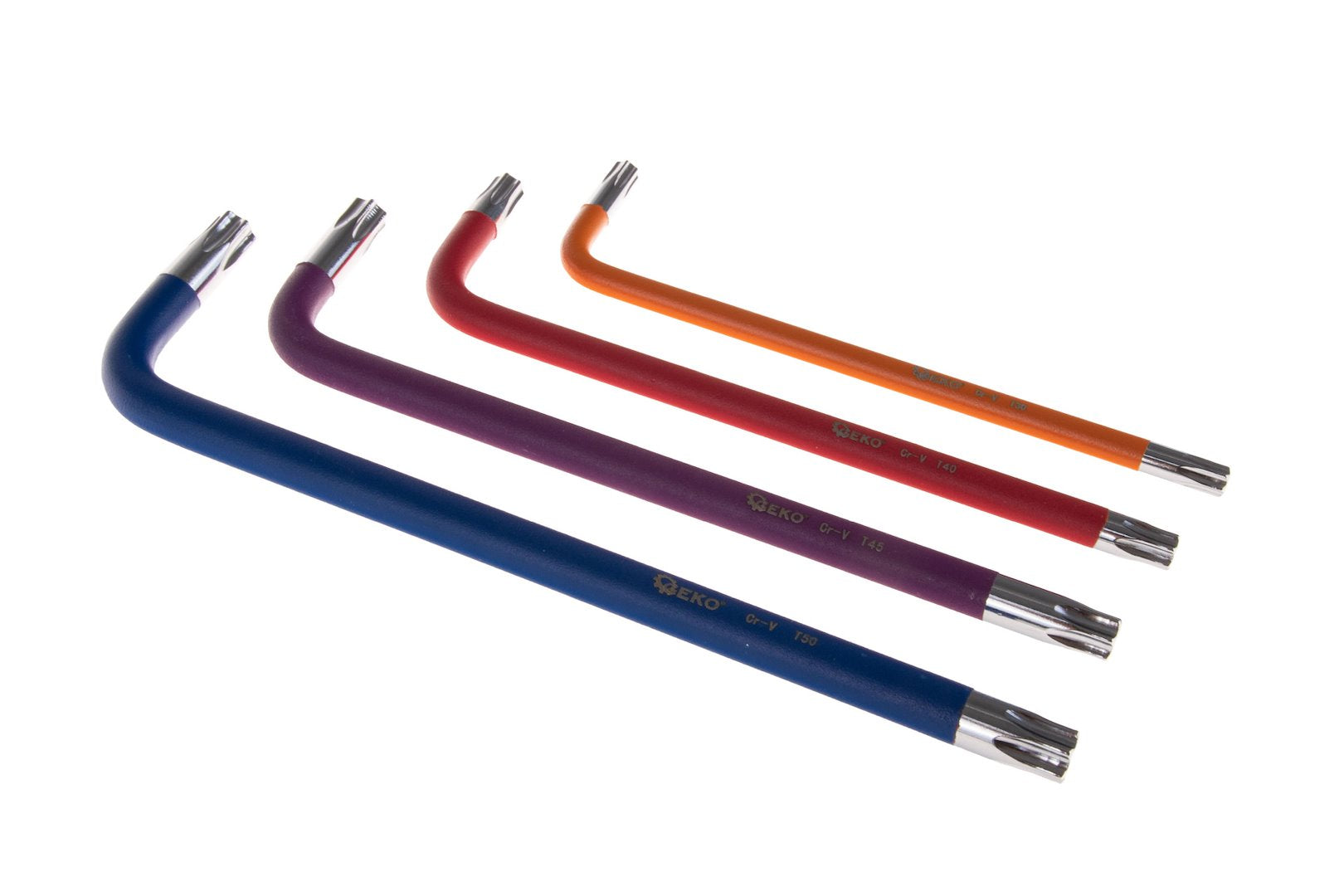 Chiavi Torx lunghe ad L set 9 pezzi, acciaio chrom vanadium, colorate, set chiavi Torx extra lunghe in pratico supporto, T10 - T50, Geko