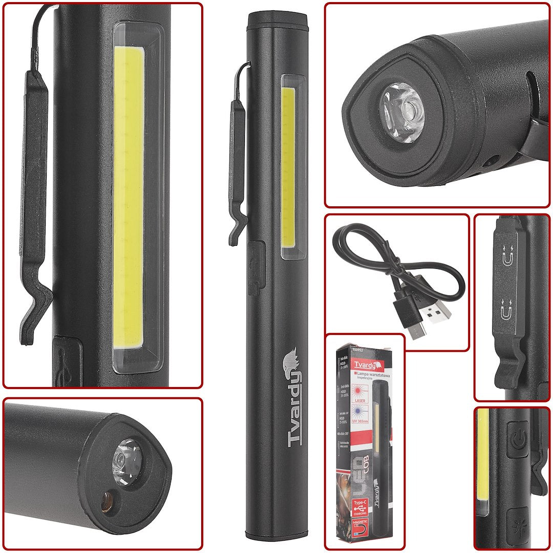 Lampada da lavoro magnetica ricaricabile a LED COB con laser e UV , 5W 800MAH 400LM, torcia da lavoro