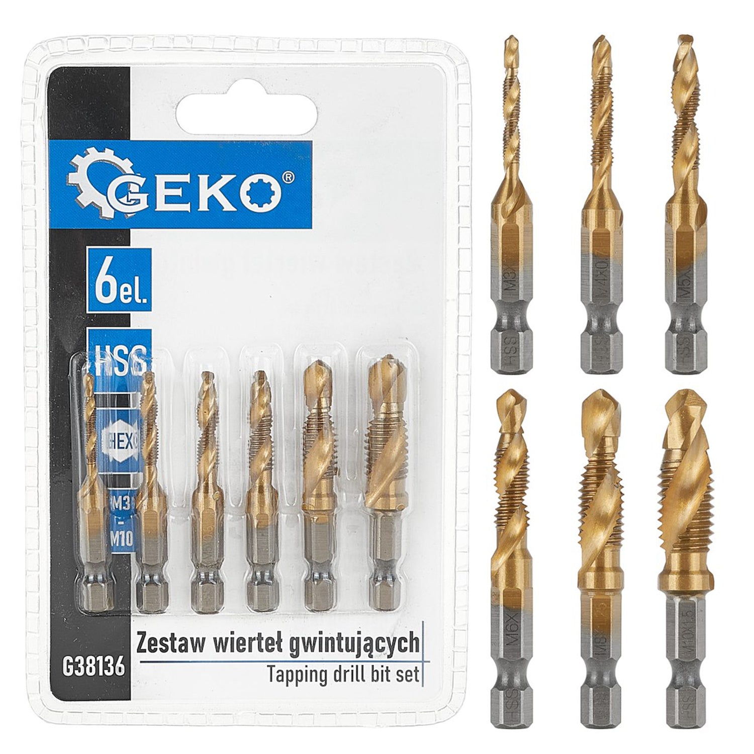 Set di punte trapano maschi HSSG-HEX 6 pezzi Geko