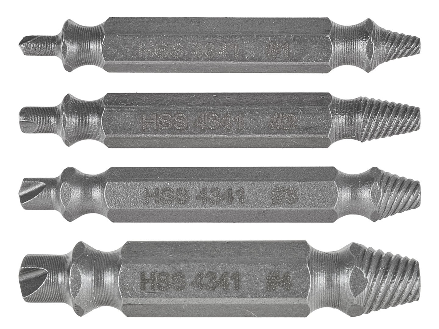 Set di 4 estrattori per viti svitate, rotte e danneggiate - argento - kit di rimozione con punte per trapano, estrattori