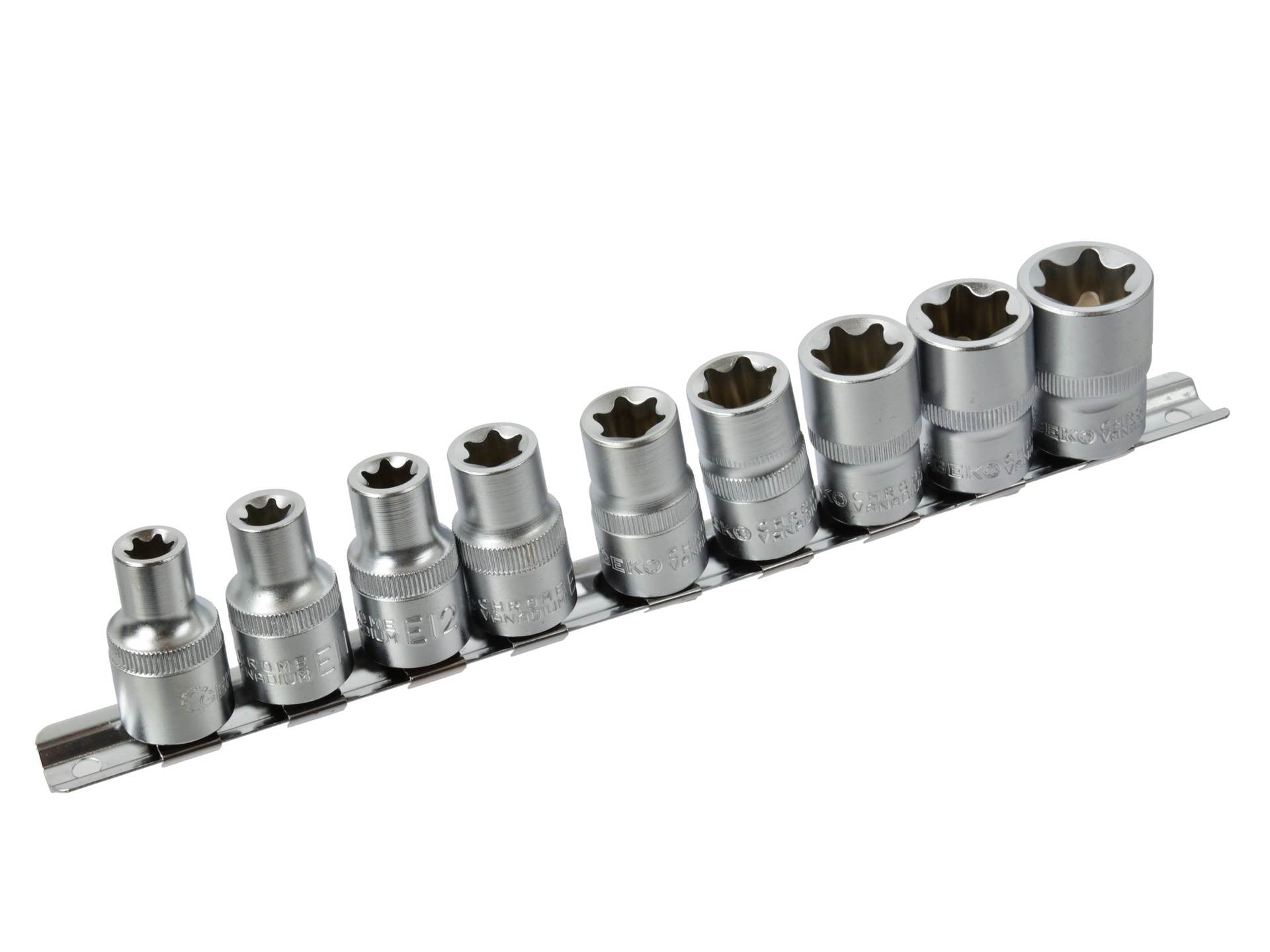 Set chiavi a bussola corte Torx 1/2" 10–24 mm 10 pezzi, set di bussole E-Trx
