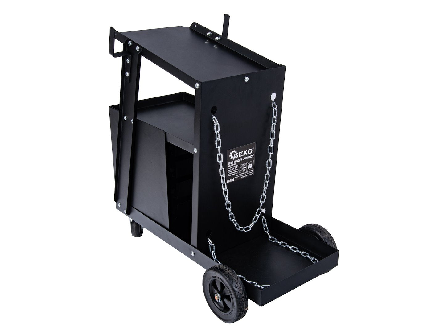 Carrello per saldatura 2 ripiani con 4 cassetti per trasporto saldatrice con ruote carico girevoli 360 gradi, carrello per attrezzatura di saldatura con scomparto 29 x 25.5 cm portabombola gas, nero