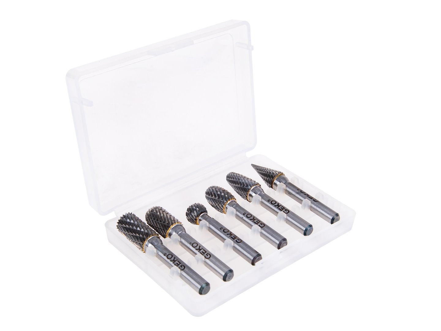 Set di 6 frese su gambo in carburo di tungsteno, kit frese rotanti, testa di affilatura per lucidatura metalli, incisione, foratura, 6 mm Geko
