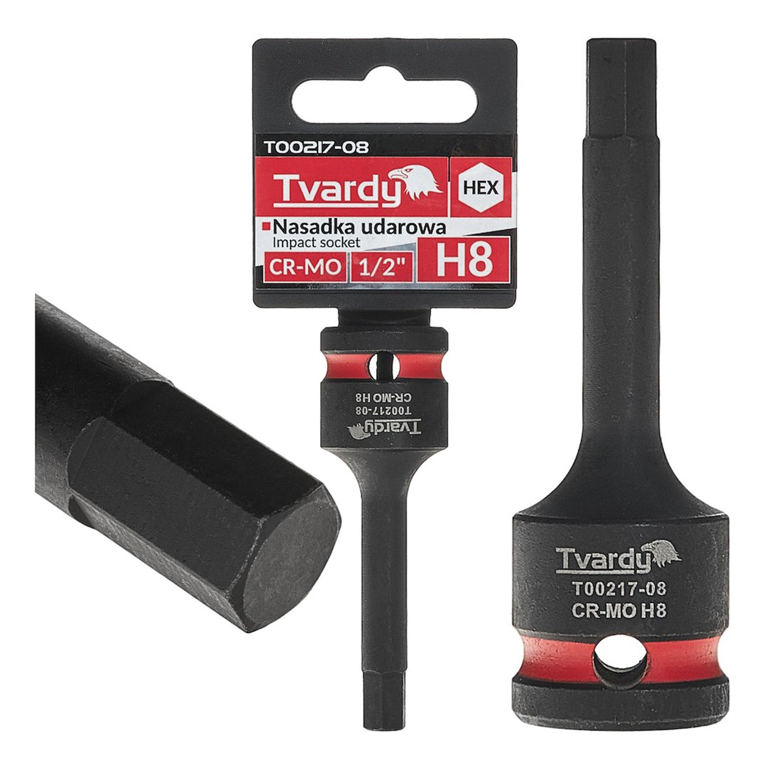 Chiave a bussola a impatto esagonale HEX, lunga, chiave a bussola esagonale d'impatto, H8 presa 1/2" attacco, Cr-Mo, per chiave dinamometrica, chiave a cricchetto e avvitatore a batteria, Tvardy