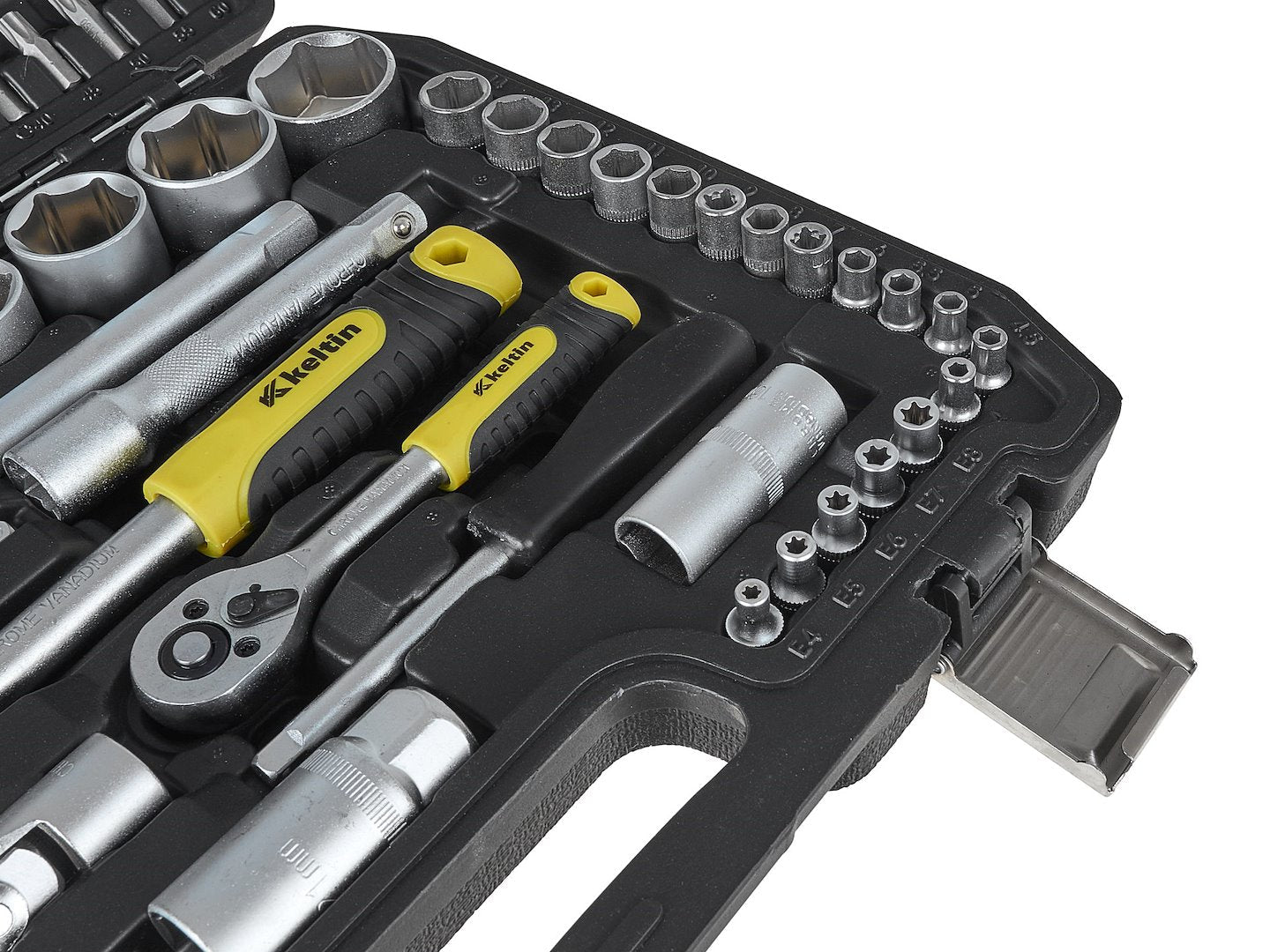 Valigetta utensili professionale 108 pezzi, serie di chiavi a bussola in Cr-V, torx cricchetti, prolunghe, kit attrezzi per auto, officina fai-da-te con attacchi 1/2" e 1/4", Geko
