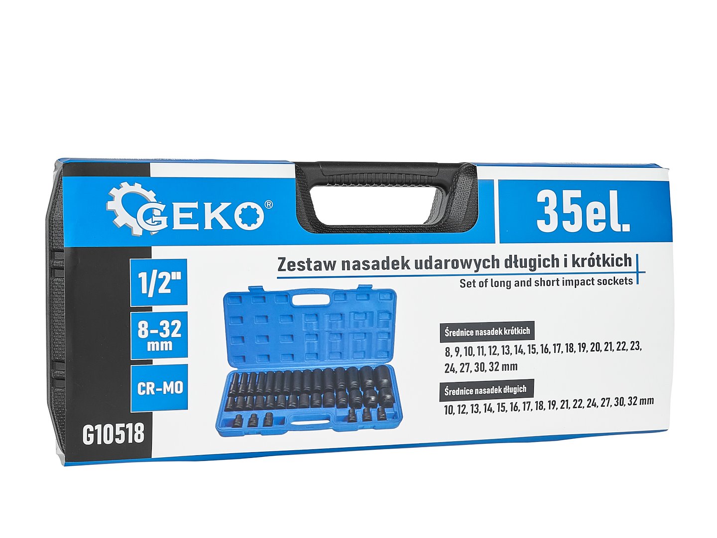 Set di bussole a impatto con attacco da 1/2", set di 35 bussole metriche 8-32mm, acciaio Cr-Mo, kit di strumento di bussole a impulsi