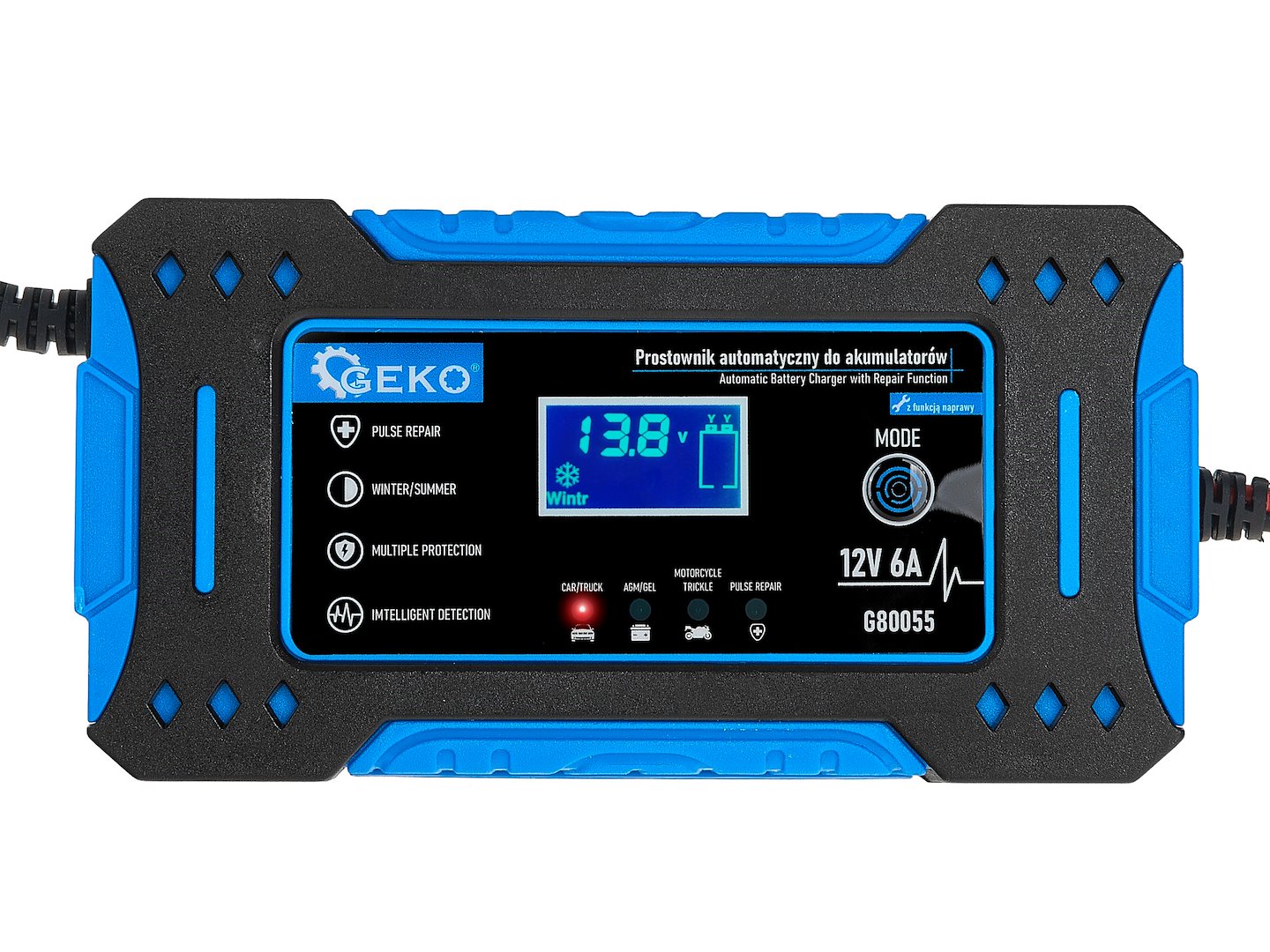 Caricabatterie auto intelligente a microprocessore LCD 12V 6A, avviatore per batterie auto 2-150Ah Geko