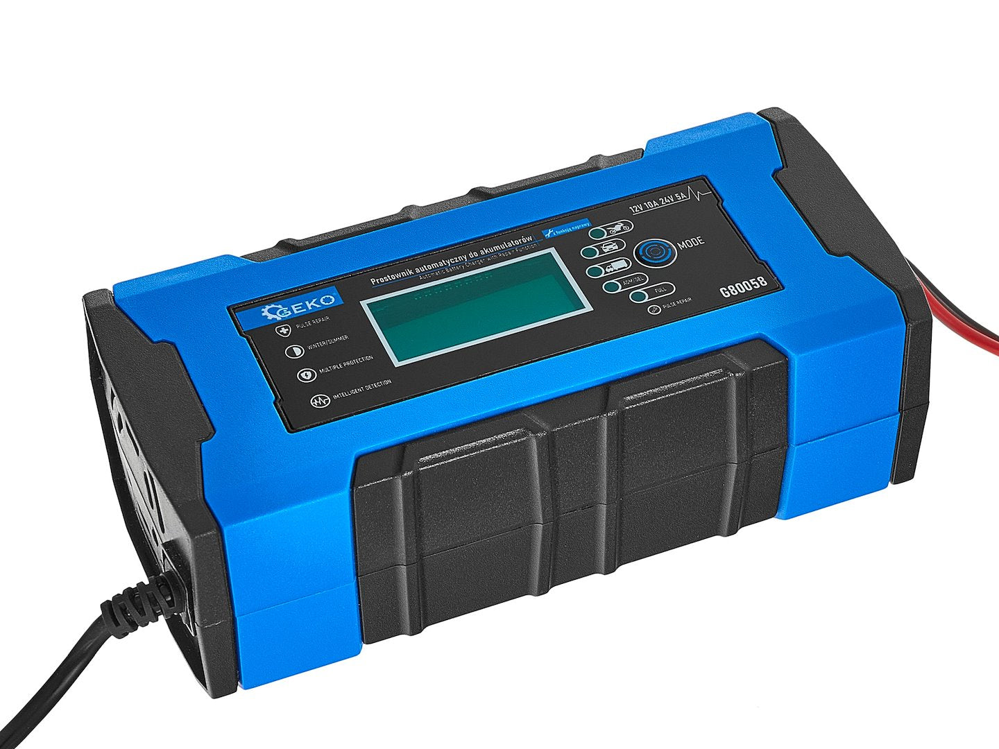 Caricabatterie intelligente automatico per auto, moto, caravan 12/24 V 10 A , mantenitore di carica con protezione da sovraccarico e compensazione termica, per batterie WET, MF, Ca/Ca, GEL e AGM, con display digitale LCD, Geko