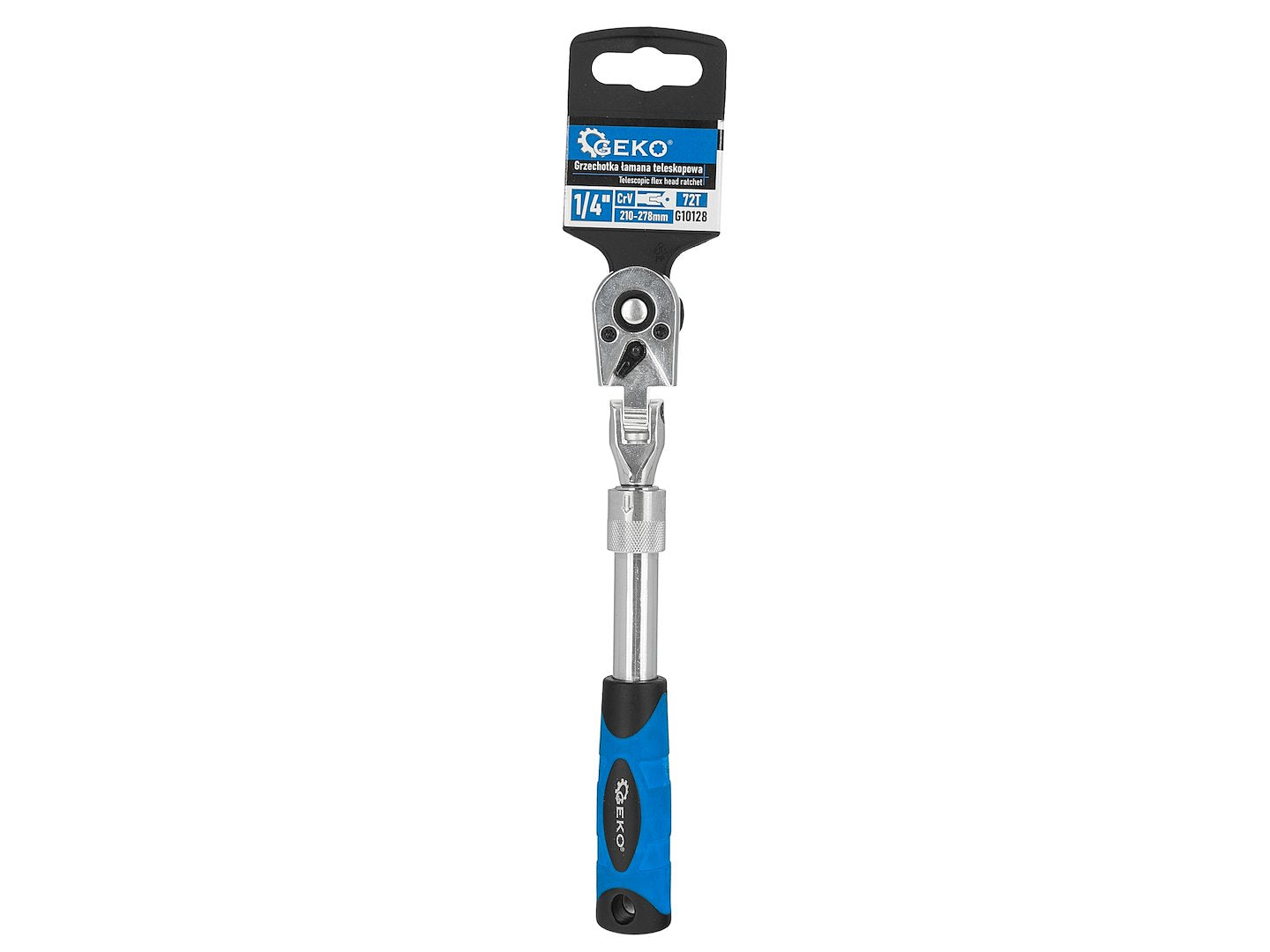Cricchetto telescopico da 1/4" 210–278 mm, in acciaio Cr-V, chiave a cricco telescopica con 72 denti, testa snodata