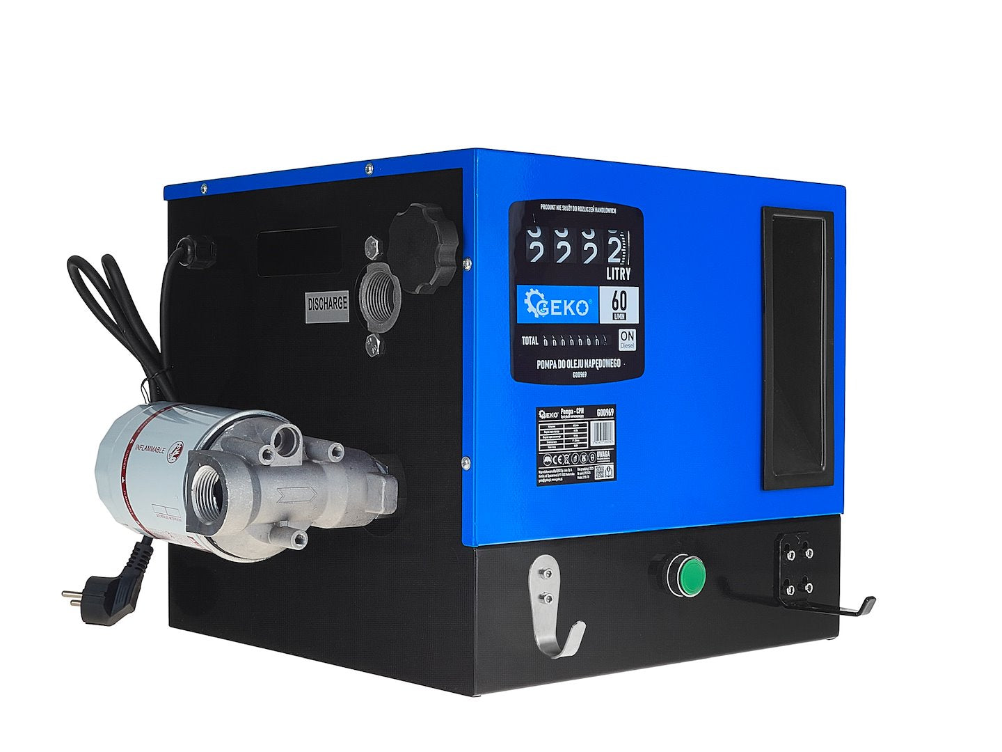 Pompa autoadescante per trasferimento diesel gasolio 60 l/min 550 W con pistola automatica, contatore e filtro, distributore diesel gasolio, Geko