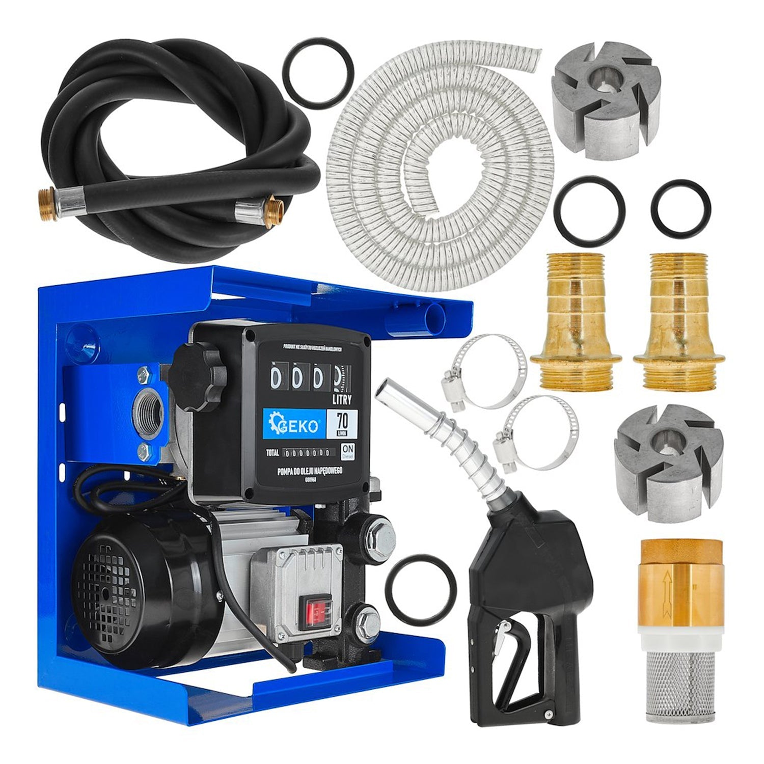 Pompa autoadescante per trasferimento diesel gasolio 70 l/min 900 W con pistola automatica e contatore, distributore diesel gasolio, Geko