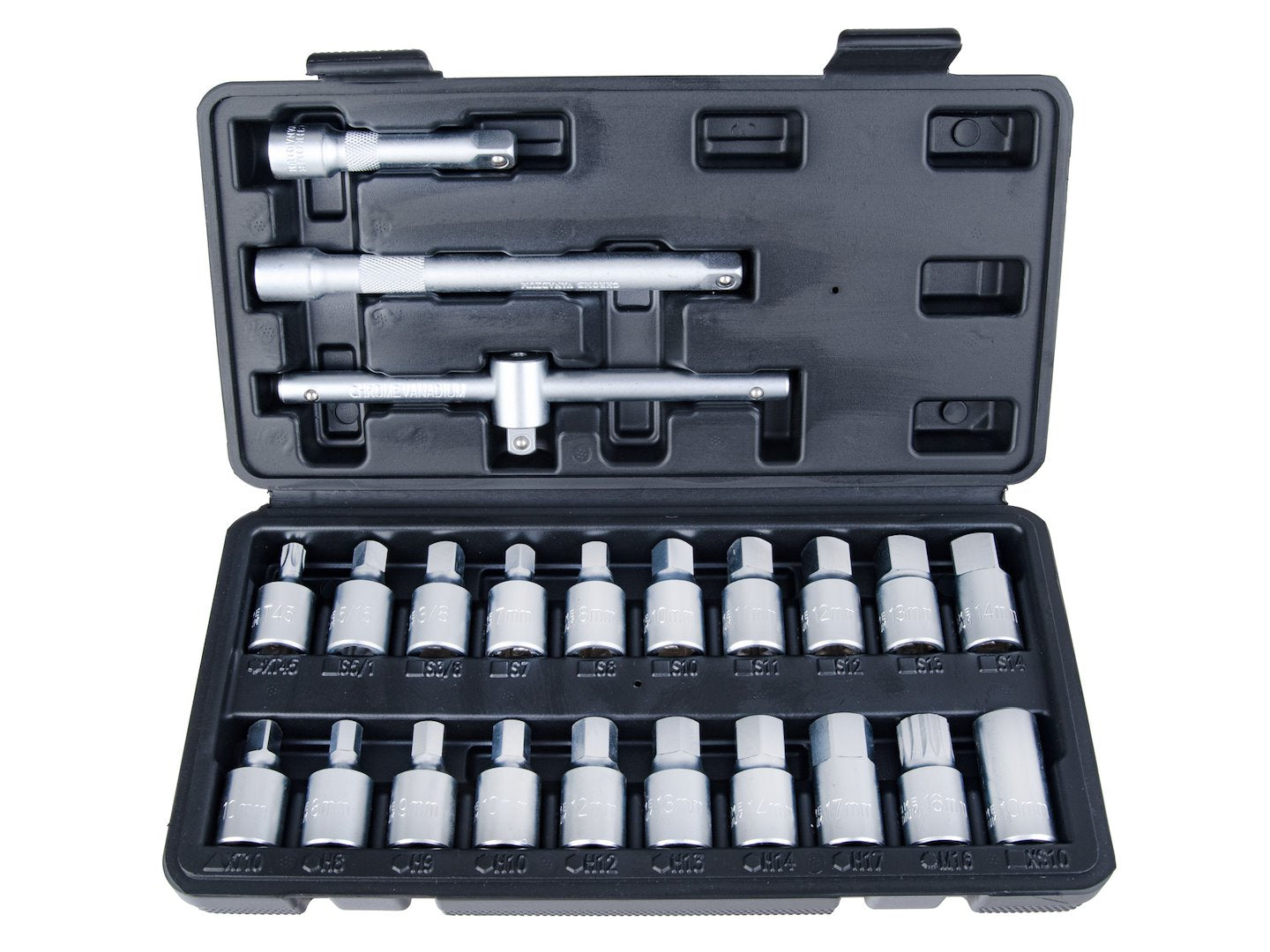 Set chiavi bussole, set olio tappo di scarico noci con un quadro scorrevole, kit chiavi a bussola per tappo della coppa dell'olio 5/16”3/8”, 23 pezzi, in acciaio Cr-V