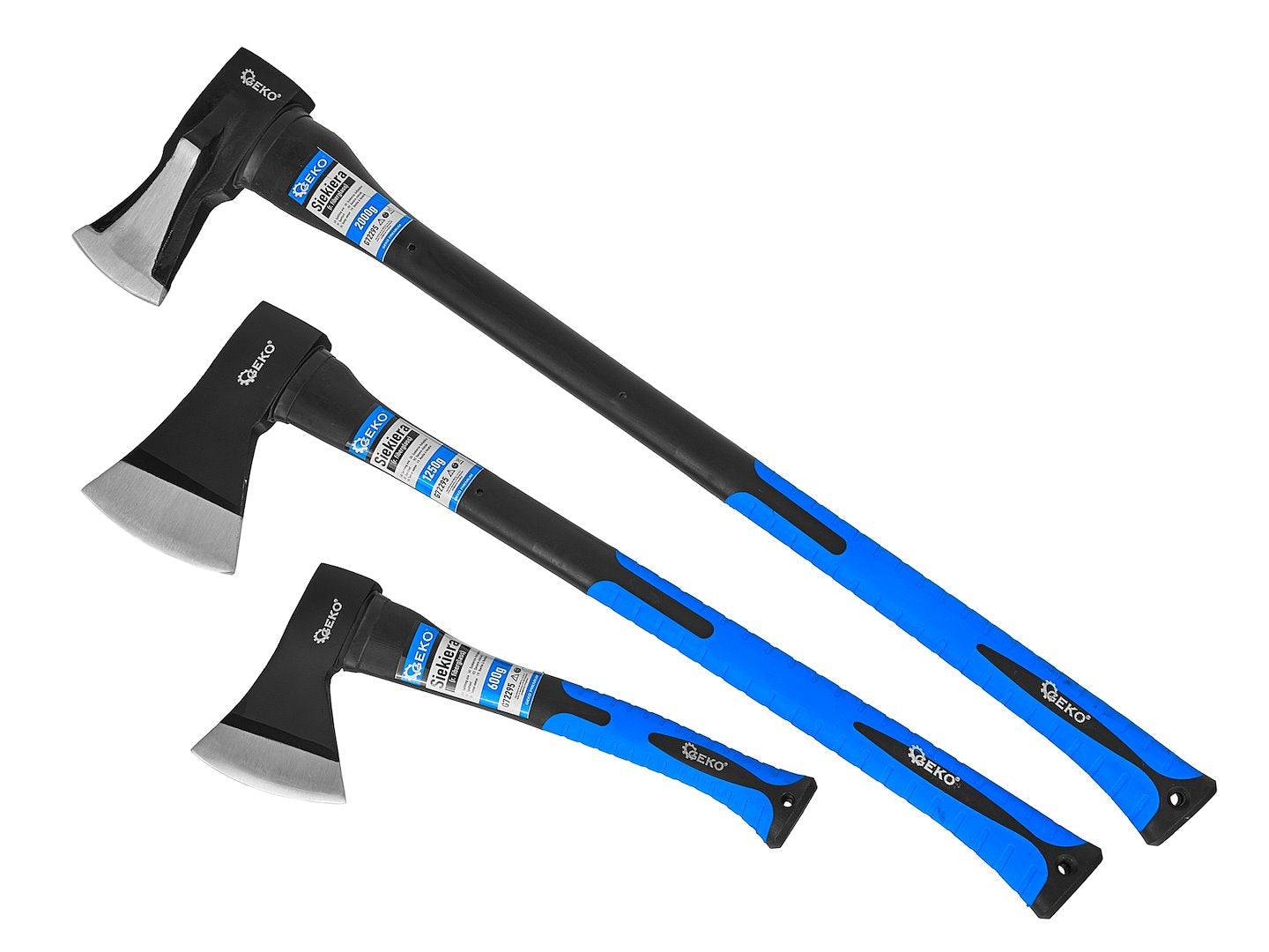 Set ascia spaccalegna accetta da taglio manico ergonomico, ascia da spacco mazza spaccalegna taglia legna, superficie di spacco in acciaio resistente, 3 pezzi da 600 g, 1250 g, 2000 g Geko