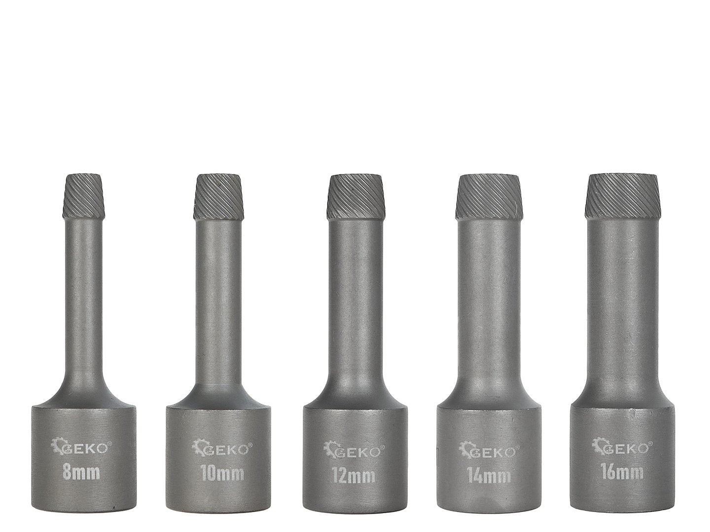 Set di 5 estrattori per viti svitate, rotte e danneggiate - con attacco 1/2", 8-16 mm - kit di rimozione con punte per trapano, estrattori, in lega di acciaio, Geko