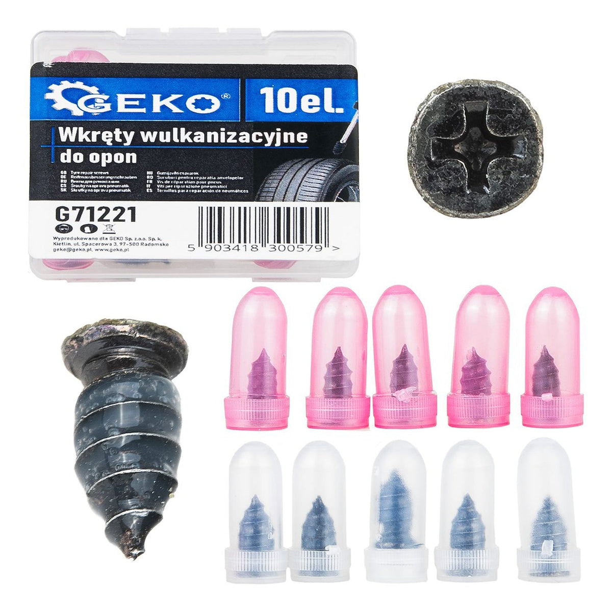 Set-kit riparazione gomme foratura pneumatici auto moto chiodi viti 10 pezzi Geko
