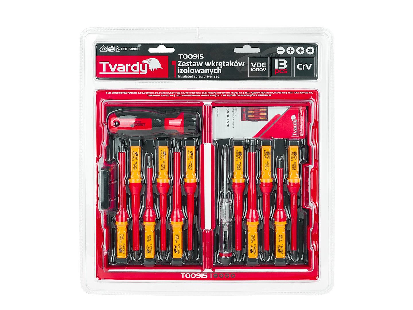 Set cacciaviti certificati VDE con voltmetro, punte a taglio e pH, 13 pezzi Tvardy