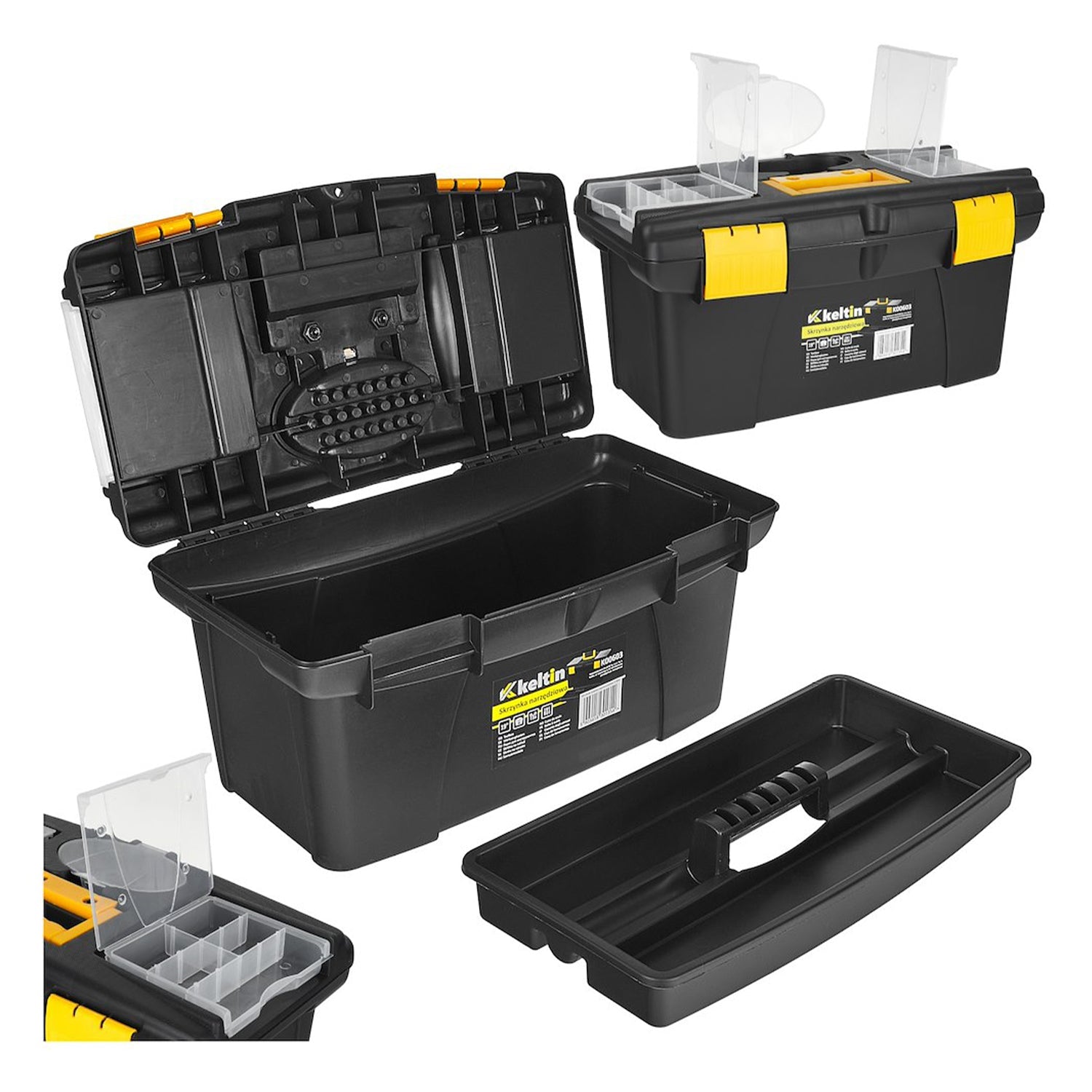 Cassetta porta utensili, nero/giallo, 19", 49 x 27.5 x 24 cm Keltin