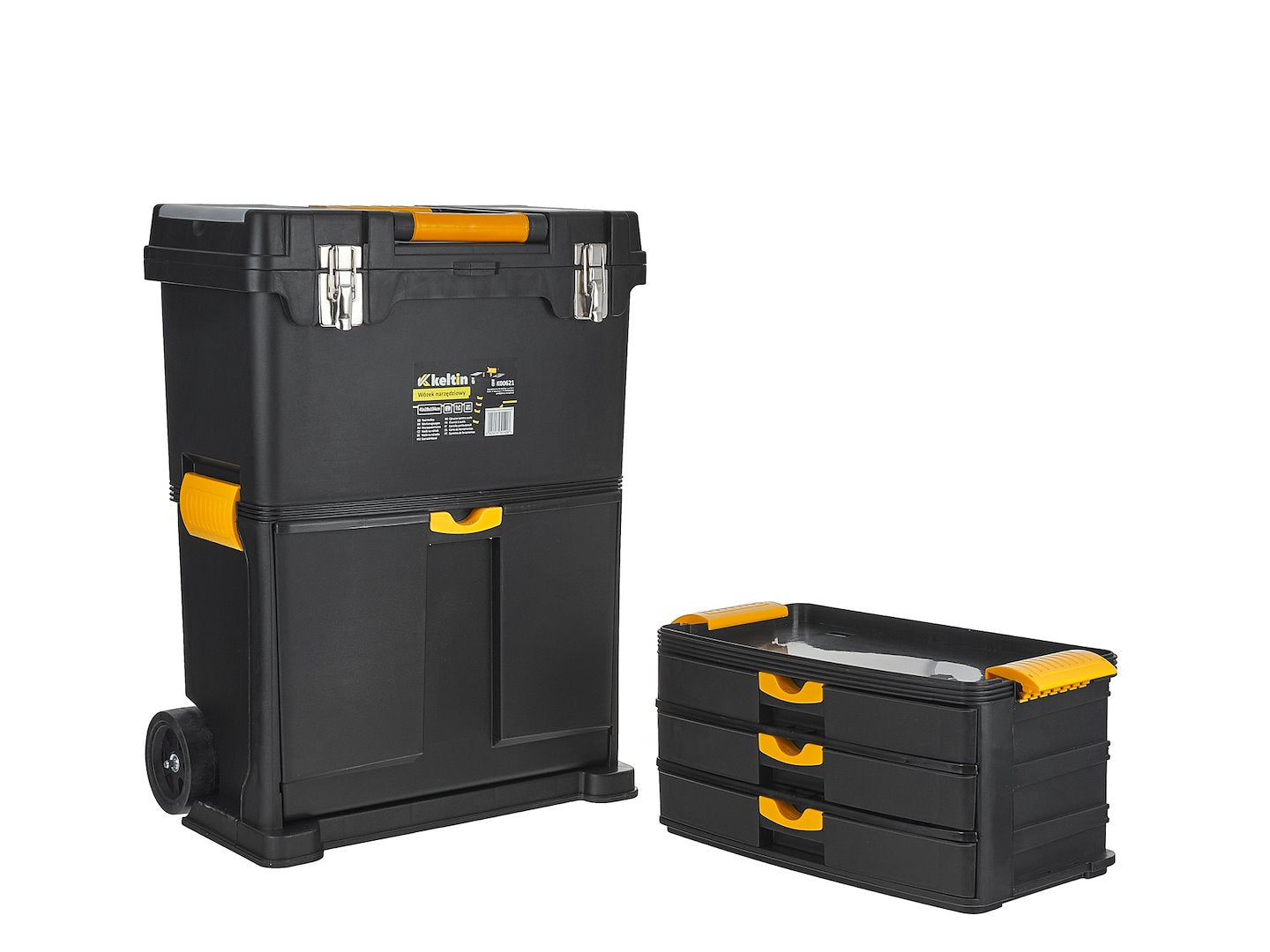 Set di scatole 4 in 1, set di cassette degli attrezzi su ruote, pratico e spazioso, resistente ai danni, materiale robusto, struttura modulare, set 4 cassettiere portautensili modulari in acciaio con ruote e maniglia telescopica, Keltin