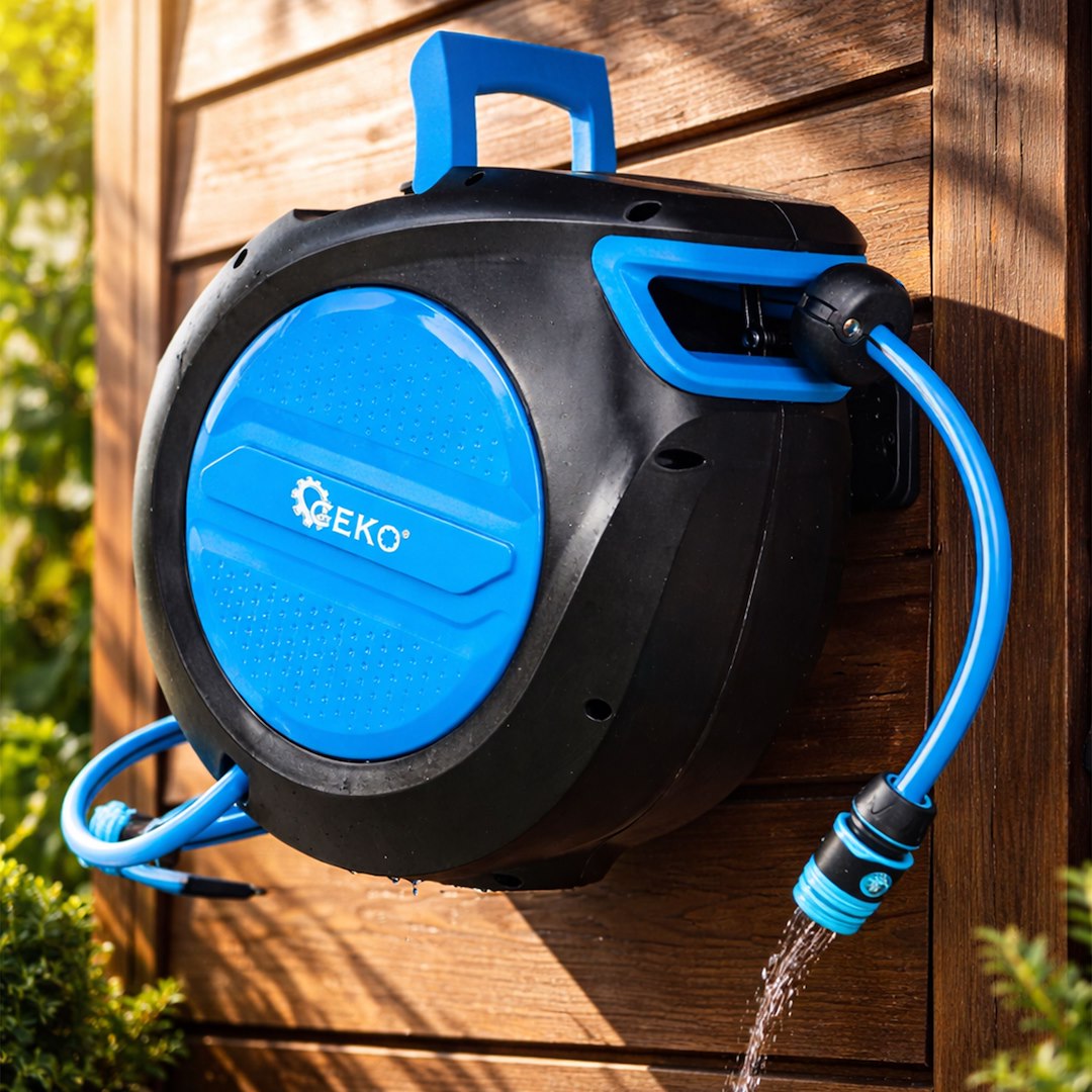Avvolgitubo automatico da parete, con tubo da giardino con pistola a 7 funzioni 1/2" 20 m SKY-LINE