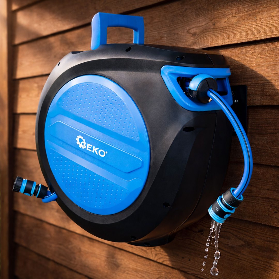Avvolgitubo automatico da parete, con tubo da giardino con pistola a 7 funzioni 1/2" 30 m SKY-LINE