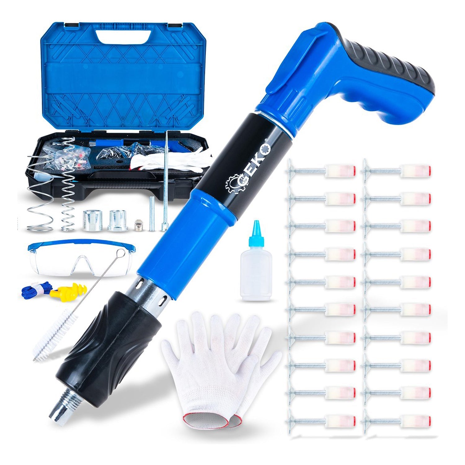 Pistola sparachiodi e rivetti manuale chiodatrice d'aria chiodi set accessori, chiodatrice pneumatica – pistola pneumatica per chiodi, graffettatrice per lavori di falegnameria, compatibile con chiodi da 16 a 42 mm di lunghezza, Geko