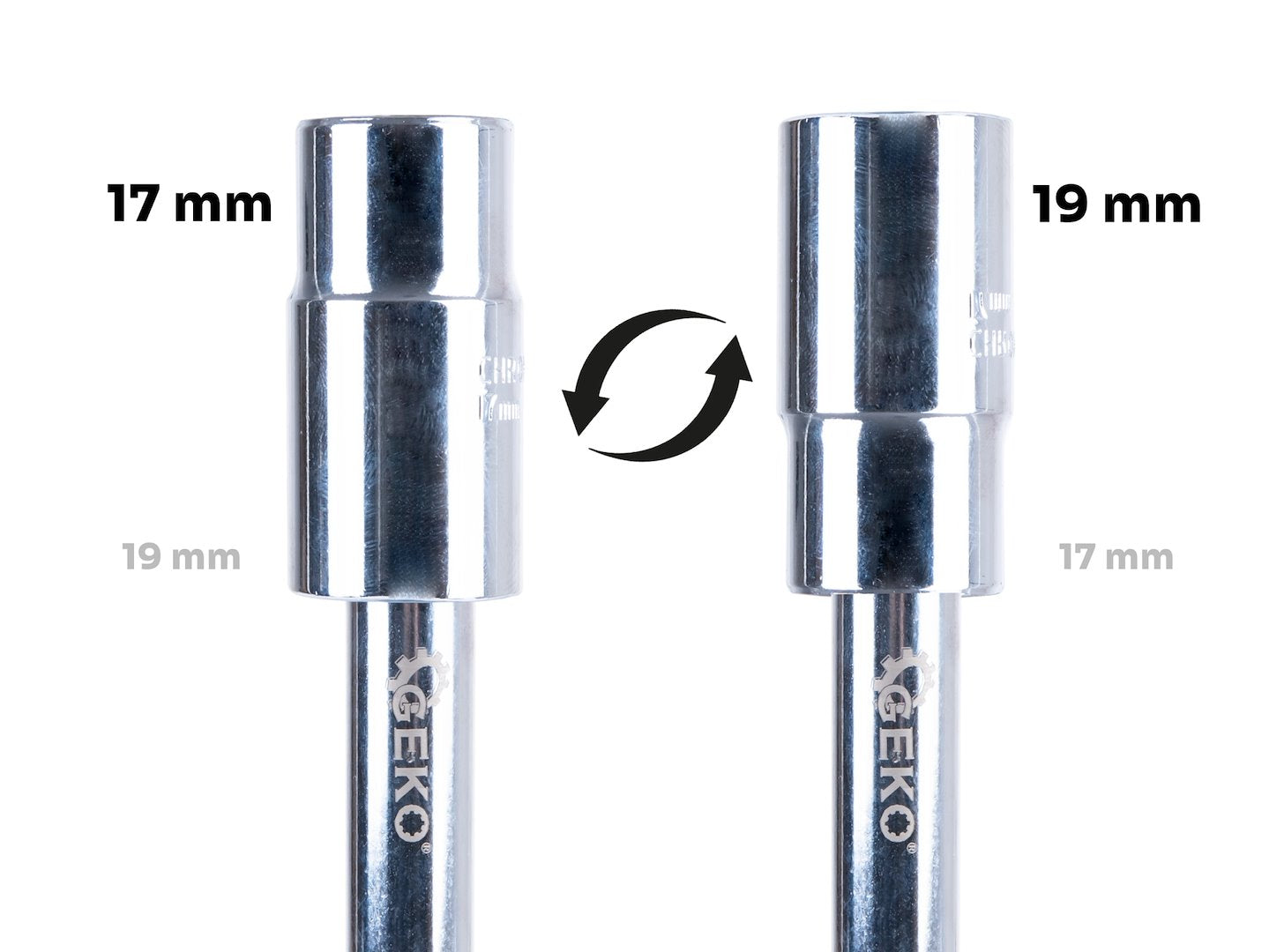Chiave a croce per un cambio sicuro e veloce degli pneumatici, per quasi tutte le auto comuni, colore argento, acciaio Cr-V, 17x19x21x23mm Geko