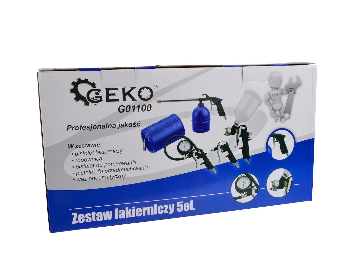 Kit di 5 accessori per compressore, inclusi gonfiagomme con manometro, pistola di soffiaggio, pistola a spruzzo per vernice, tubo a spirale, set kit accessori compressore, Geko