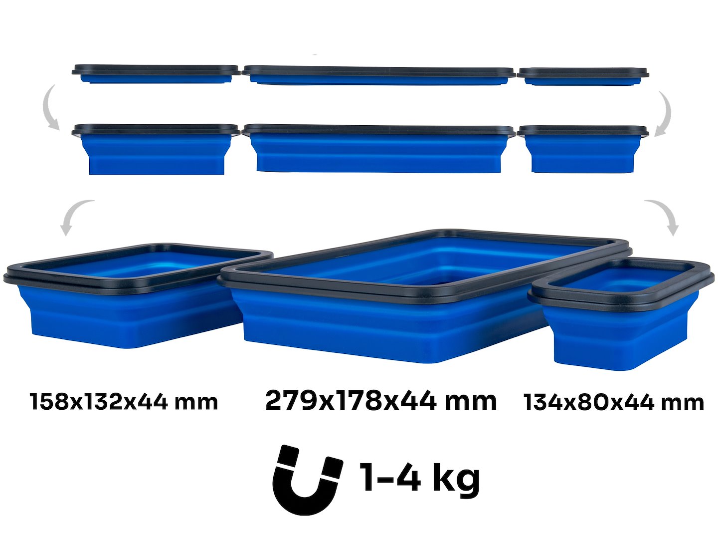 Serie di vaschette magnetiche, silicone pieghevole, 3 pezzi Geko