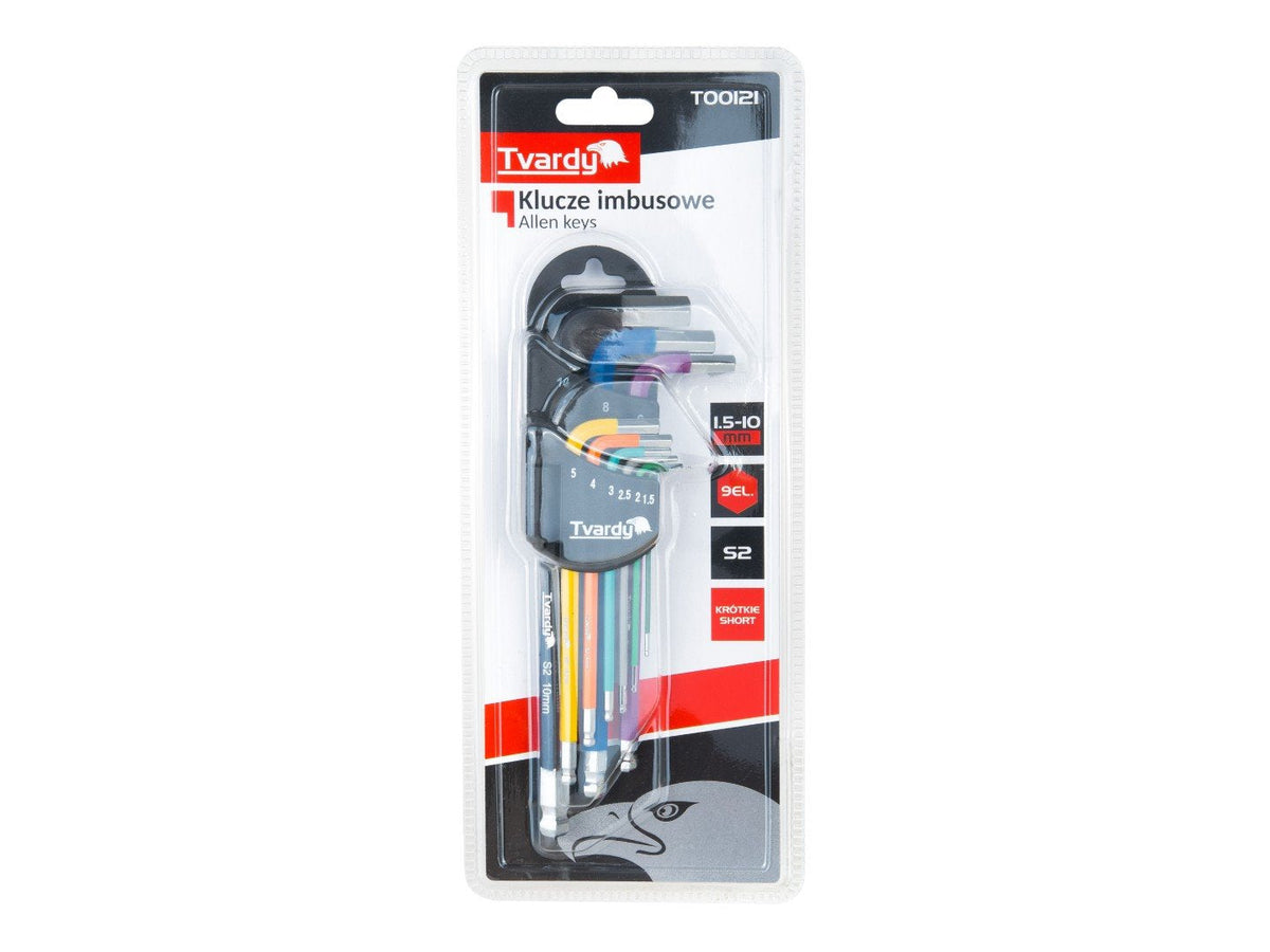 Set-kit 9 chiavi a brugola corte colorate, con testa sferica, 1.5–10 mm