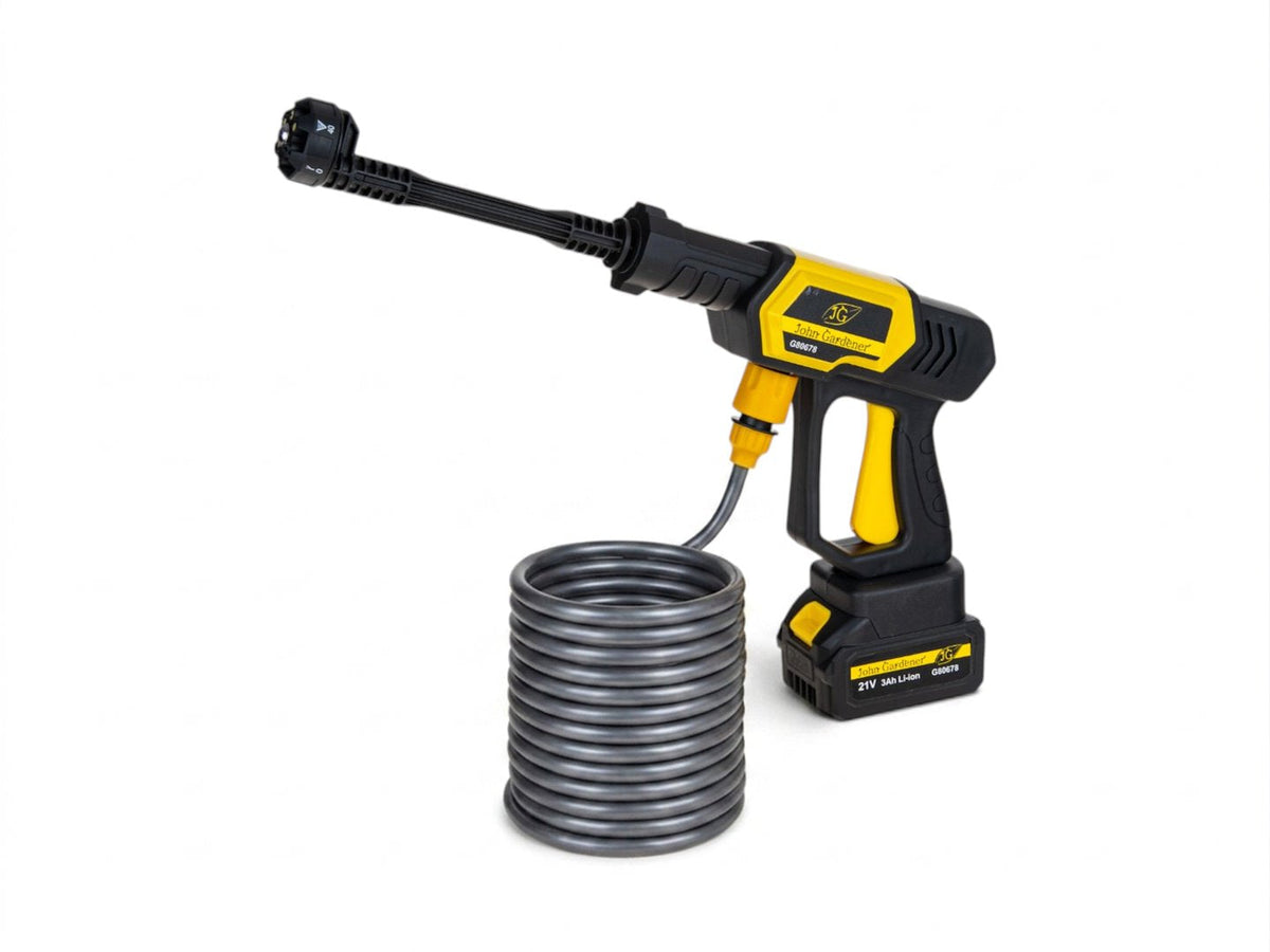 Idropulitrice portatile a batteria 120 bar, 2 batterie 3.0Ah, portata 3.7 litri/min, tubo 5 m e ugelli, per auto, terrazza, giardino Geko