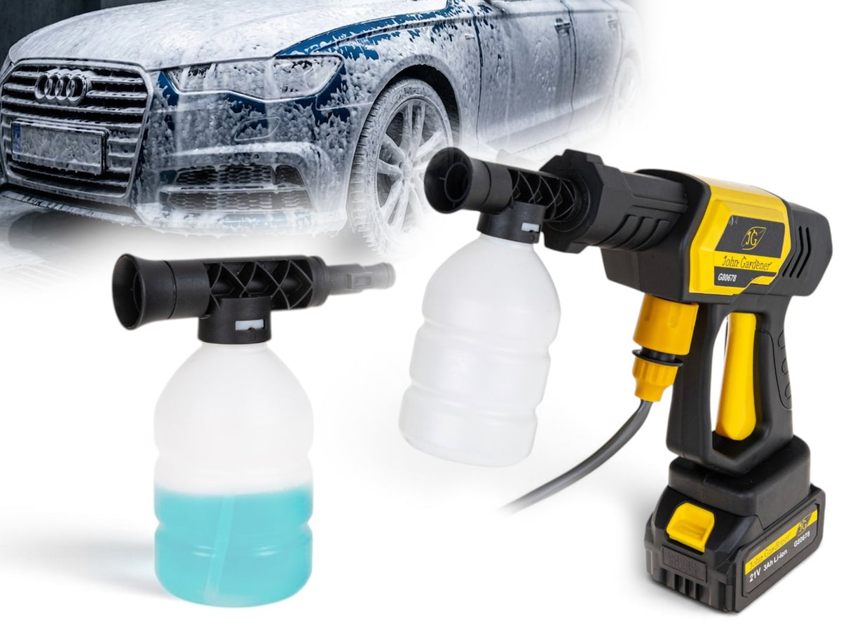 Idropulitrice portatile a batteria 120 bar, 2 batterie 3.0Ah, portata 3.7 litri/min, tubo 5 m e ugelli, per auto, terrazza, giardino Geko