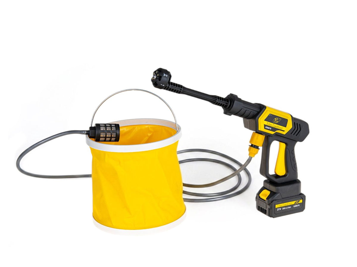 Idropulitrice portatile a batteria 120 bar, 2 batterie 3.0Ah, portata 3.7 litri/min, tubo 5 m e ugelli, per auto, terrazza, giardino Geko