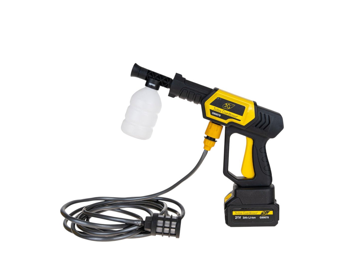 Idropulitrice portatile a batteria 120 bar, 2 batterie 3.0Ah, portata 3.7 litri/min, tubo 5 m e ugelli, per auto, terrazza, giardino Geko
