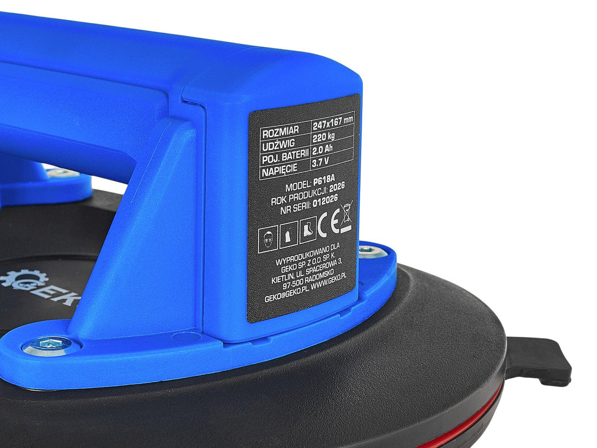 Ventosa elettrica a batteria 247 x 167 mm – 3.7 V, 2.0 Ah, portata 220 kg Geko