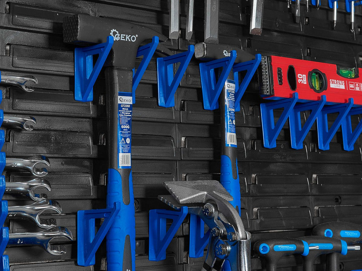 Pannello forato portautensili, portaoggetti,organizzatore da parete con contenitori/cassette, portattrezzi per garage e officina,140 elementi 2304x780mm Geko