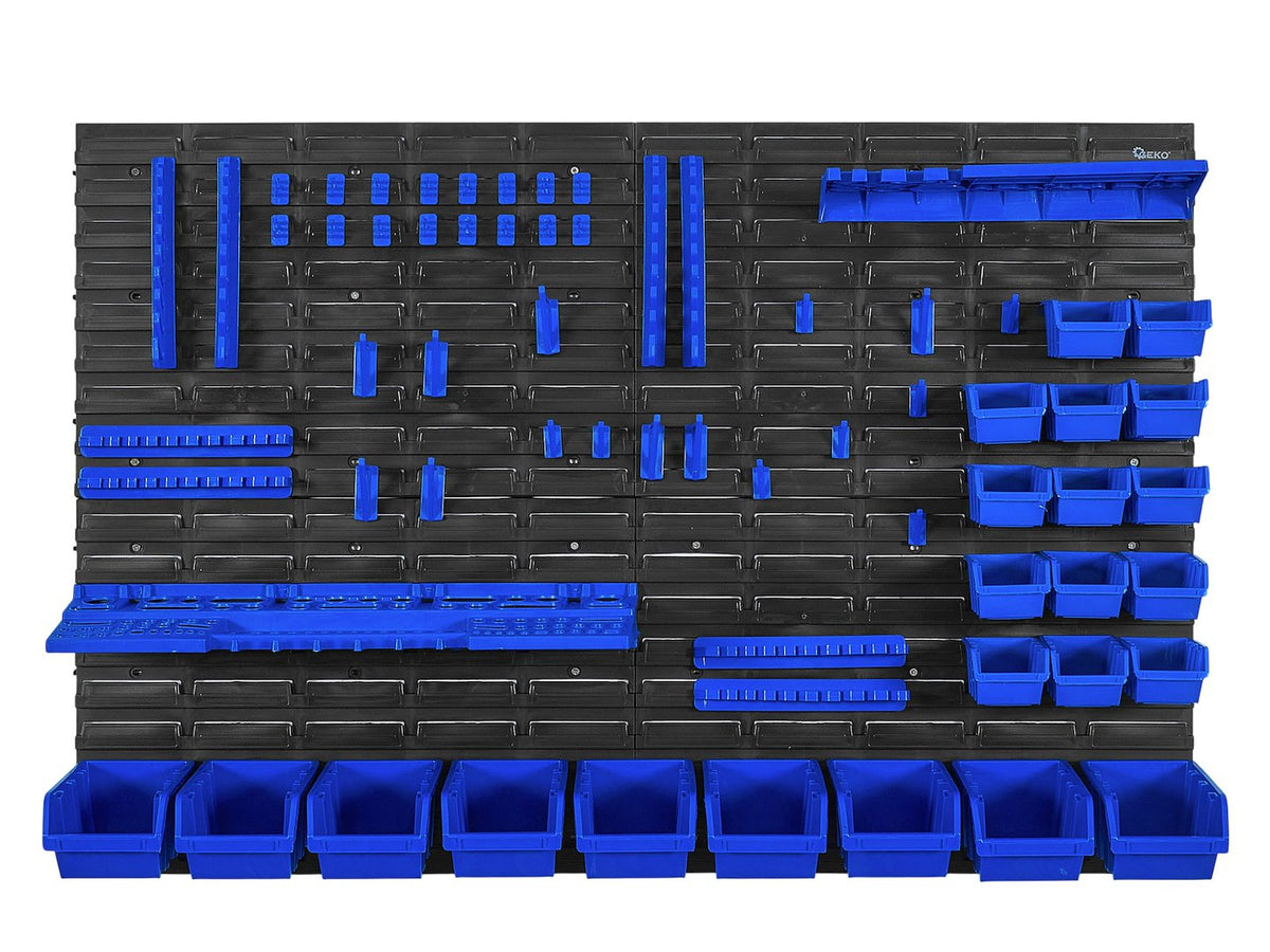 Pannello forato portautensili, portaoggetti,organizzatore da parete con contenitori/cassette, portattrezzi per garage e officina,69 elementi 1152x780mm Geko