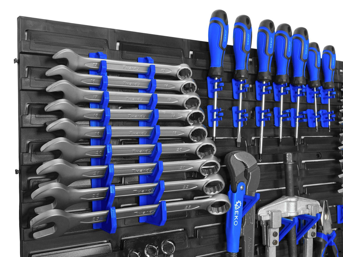 Pannello forato portautensili, portaoggetti,organizzatore da parete con contenitori/cassette, portattrezzi per garage e officina,69 elementi 1152x780mm Geko