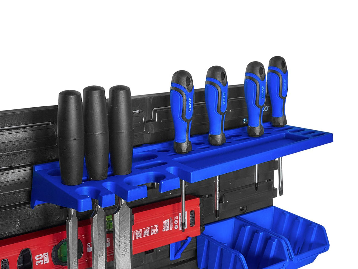 Pannello forato portautensili, portaoggetti,organizzatore da parete con contenitori/cassette, portattrezzi per garage e officina,69 elementi 1152x780mm Geko