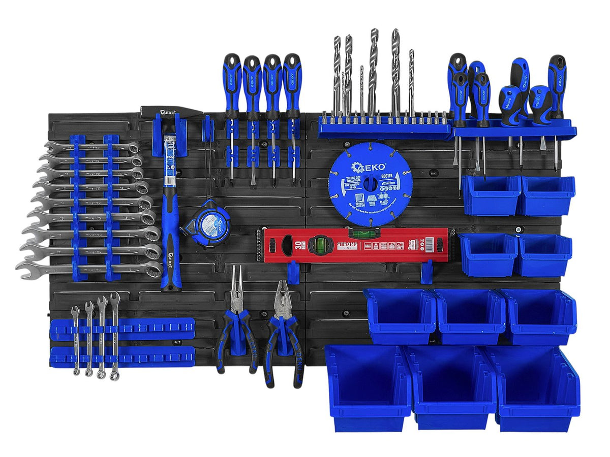 Pannello forato portautensili, portaoggetti,organizzatore da parete con contenitori/cassette, portattrezzi per garage e officina,390x780mm Geko