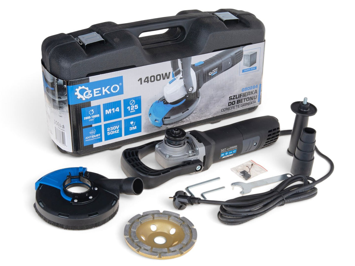 Levigatrice per calcestruzzo, 125 mm, con valigetta, velocità regolabile, 1400 W Geko